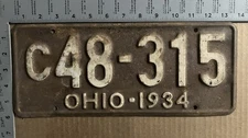 1934 Ohio license plate C 48 315 YOM DMV Ford Chevy Dodge 20318