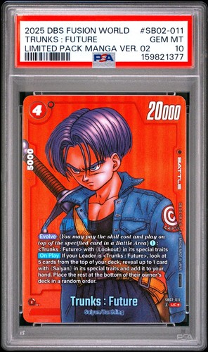 DRAGON BALL FUSION WORLD MANGA #SB02-011 TRUNKS : FUTURE ENGLISH PSA 10