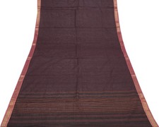 Sushila Vintage Black Saree 100 Pure Cotton Woven Check Sari Craft Decor Fabric