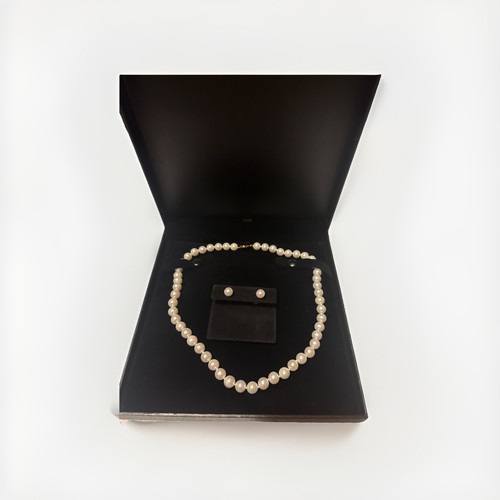 Pearl Necklace With Matching Earrings & 14 K New Receipt (750.00) & Certificate