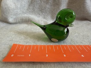 VIntage Green Glass LIttle Bird  Hand Blown.  Gold sticker Made in Sweden  