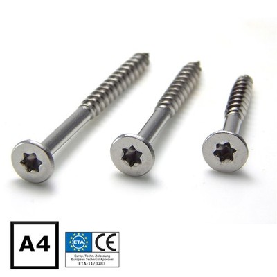 Spanplattenschrauben Torx A4 Teilgewinde Zulassung V4A 3x30-8x160 Edelstahl d