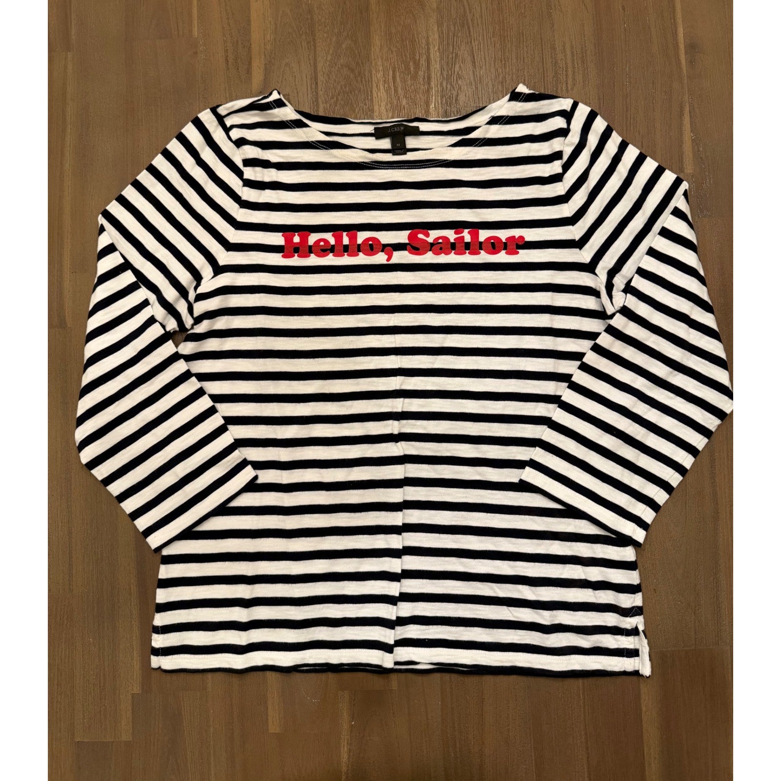 J Crew Womens Striped Long Sleeve Tee Shirt Hello Sailor Graphic Top Size M