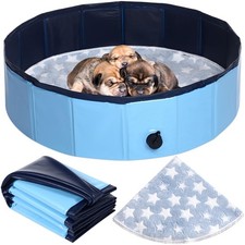 Blue Portable Dog Whelping Pen Box Pool Small Puppy Reusable Pad 32x8 Inch