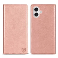 16 Case, RFID Blocking, Leather Flip Protective Case (Rose Gold-6.1 inch)