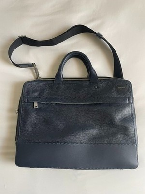 Jack Spade New York Navy Blue Pebbled Leather Slim Briefcase Laptop Bag Strap