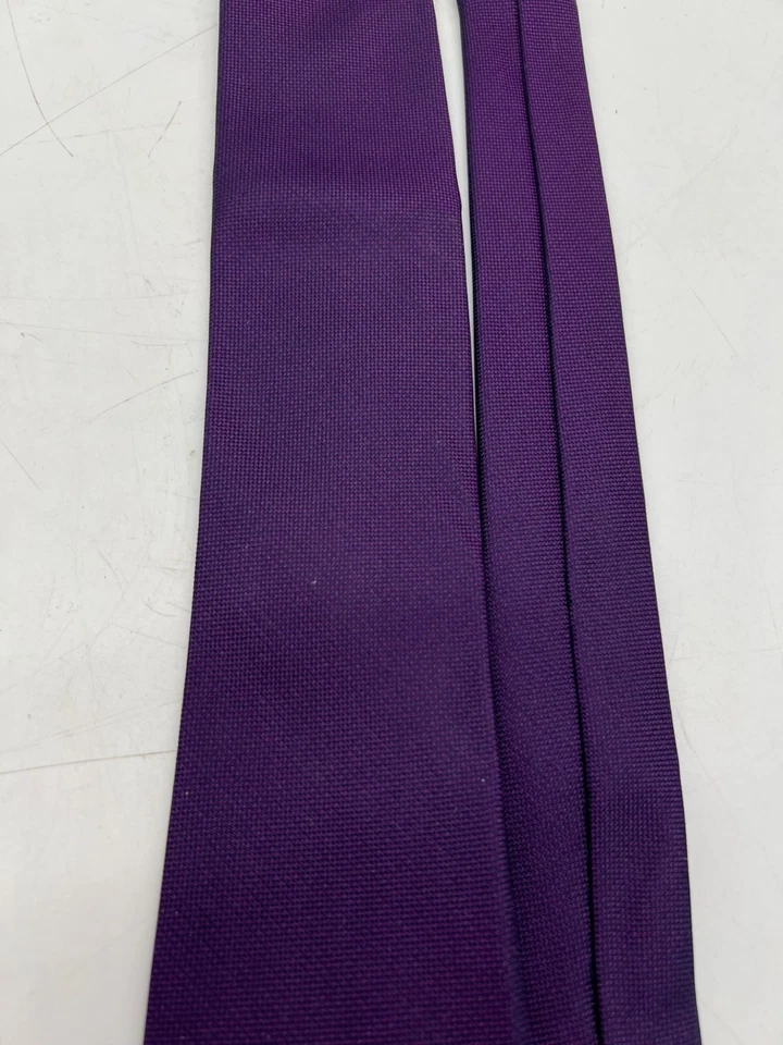 Calvin Klein Mens Silver Spun Solid Neck Tie Purple Business Formal Classic - Image 3 of 4