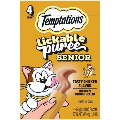 Puree Senior Cat Treats Lickable, Tasty Chicken Flavor, 4 Pouches (Pack of 11)