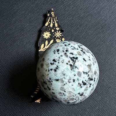 Natural Kiwi Jasper Crystal Polished Stone 1.94'' Sphere with Wooden Wolf Stand