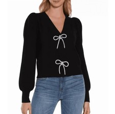 Express Long Sleeve Black Beaded Bow Detail Cardigan - women's size medium