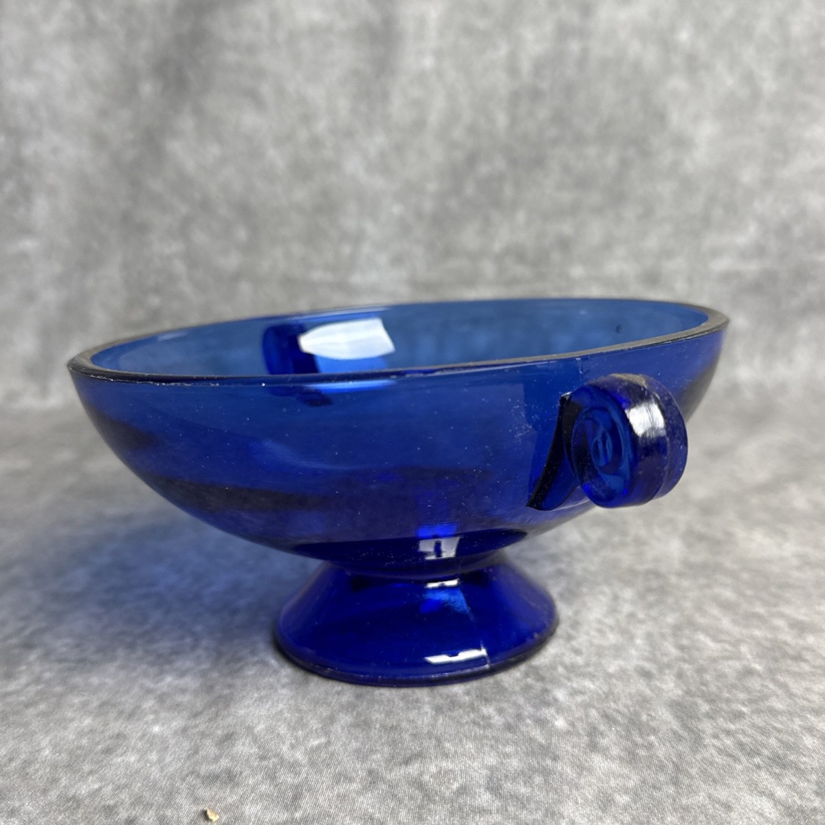 Vintage Cobalt Blue Depression Glass Footed Candy Dish Bowl Scroll