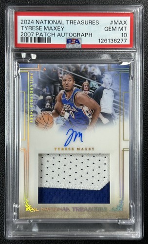 POP 1 TYRESE MAXEY PSA 10 2024 NATIONAL TREASURES 2007 GAME-USED PATCH AUTO 3/10