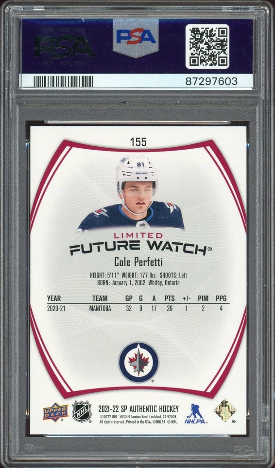 2021-22 SP Authentic Limited Red Future Watch Cole Perfetti #155 Rookie RC - Image 2 of 2