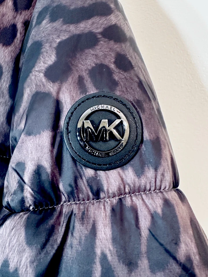 Michael Kors hooded quilted puffer jacket leopard print charcoal brown NWT sz XL - Image 4 of 4