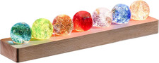 7 Colors Glass Crystal Ball Light with Wood Base, 4Cm/1.5In Glass Balls Colorful