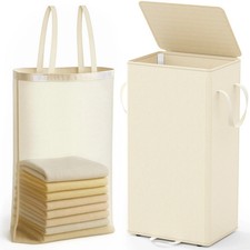 Laundry Hamper with Lid and Foot Pedal, 100L Fabric Laundry Basket with Remov...