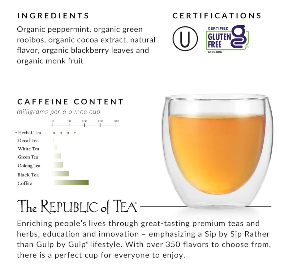 The Republic of Tea - Corteza de menta, hierba fresca de invierno 36 unidades (paquete 1)  Foto 2 de 4