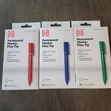TRU RED Fine Tip Permanent Markers, 12 Each  Red, Blue, Green NEW