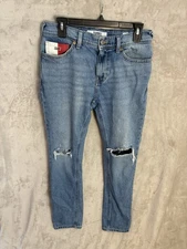 Tommy Hilfiger Jeans Scanton Slim 30x30 Vintage Y2K distressed blue cowboy Flag