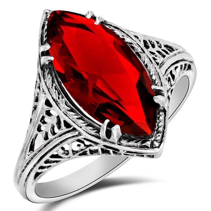 4CT  Fire Garnet 925 Sterling Silver Vintage Art Ring Sz 6 F5-2