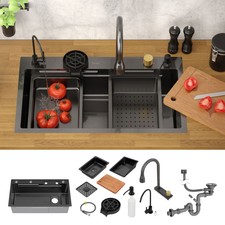 Fregadero de cocina 80x46 cm lavabo rectangular antracita acero con accesorios