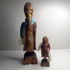 Juego de 2 MCM Madera Tallada Buitre Dodo Pájaros Años 60 20" y 10" Ojos de Fieltro