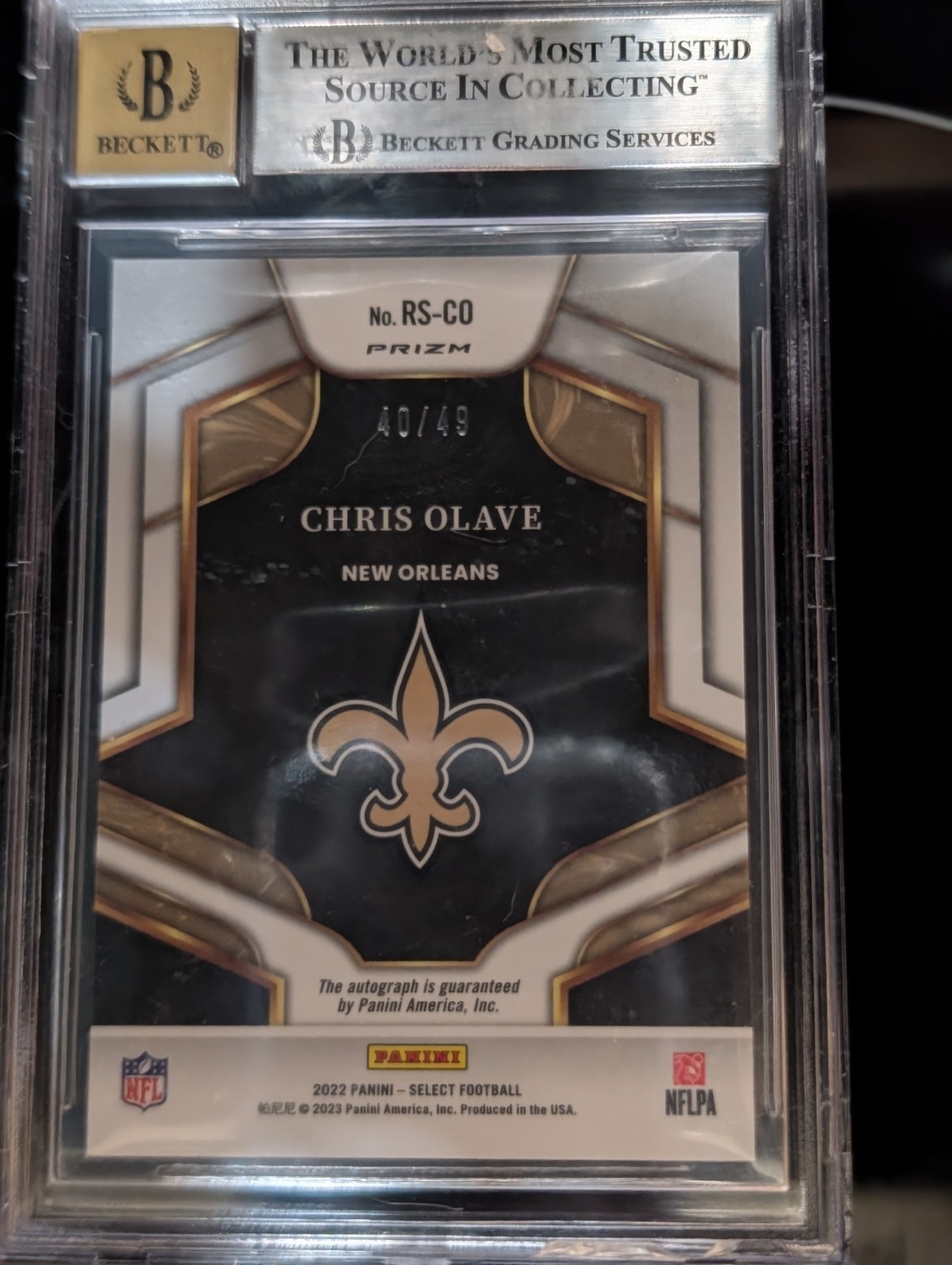 2022 Panini Select Chris Olave Rookie Signatures Light Blue Prizm /49 PSA 10 view 2