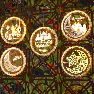 EID Ramadan Deko Fenster Lichter Mond Stern LED Lichter Mubarak Islamisch Muslim Lampe