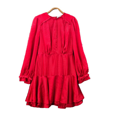 Cooper St Womens A-line Dress Size 10 Red Self Stripe Long Sleeve Round Neck