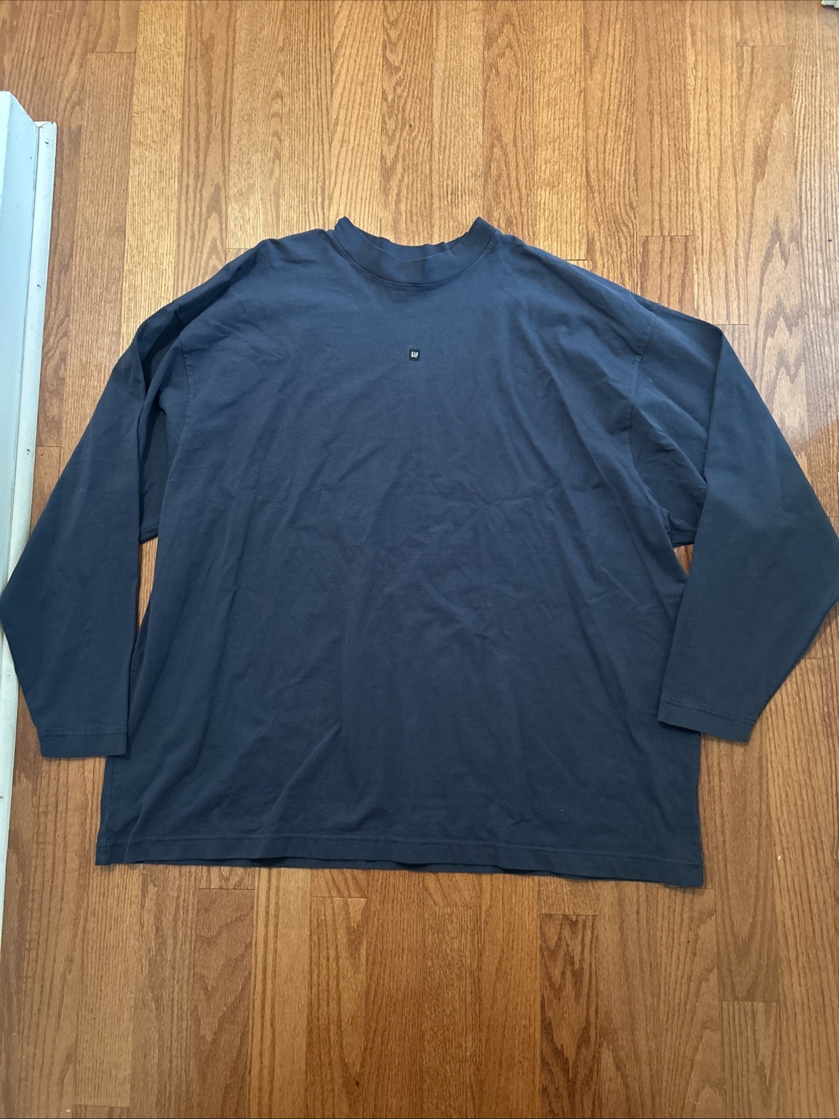 Gap X Yeezy YZY Engineered By Balenciaga Navy Blue Rare Long-Sleeve Logo Tee XXL