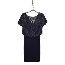 BETSY & ADAM $259 Metallic Lace Tiered Evening Sheath Dress in Navy Size 10