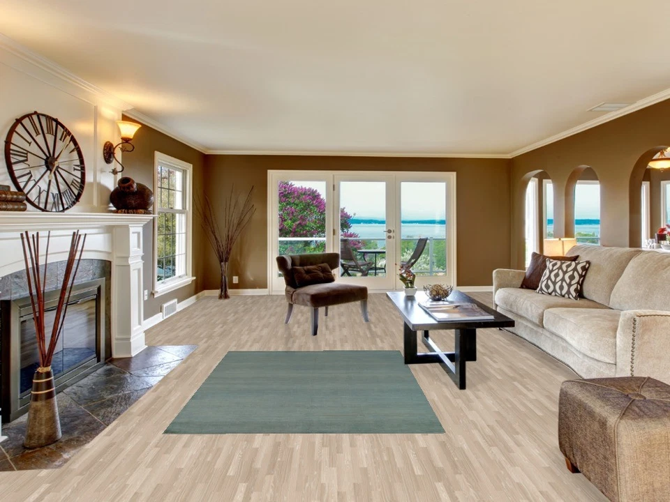 Light Blue Modern Oriental Rug 5x7 Wool Hand-made Contemporary Solid Carpet - Image 2 of 4