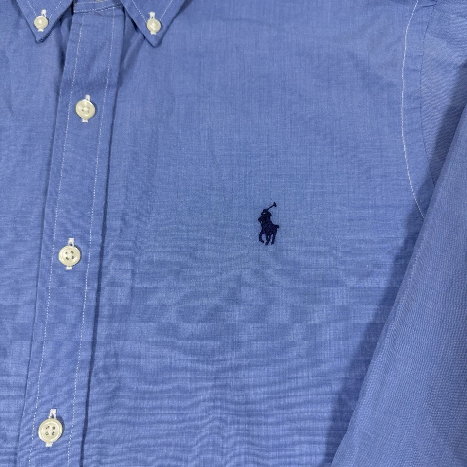 Ralph Lauren Slim Fit Long Sleeve Black Pony Shirt Fits Men's Size Medium Blue - Image 4 of 4