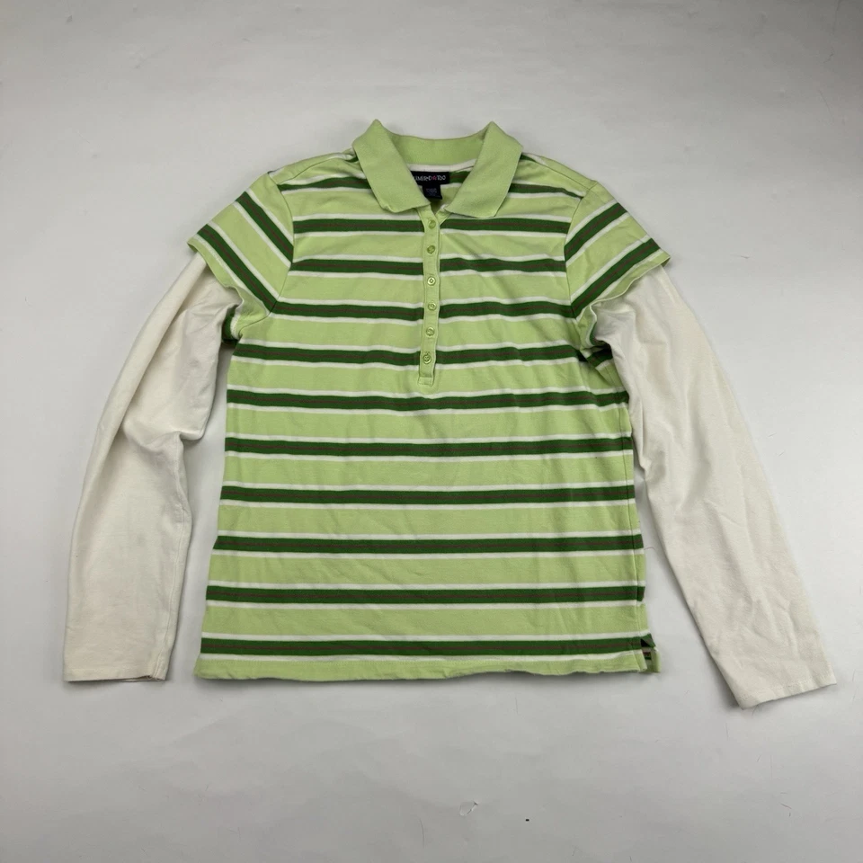 Camisa polo elástica branca listrada verde demais limitada feminina tamanho XXL 2XL - Imagem 2 de 4