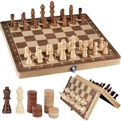 Schachspiel Holz Magnetisch 24cm, 3-in-1 Brettspiel, Klappbar, Für Erwachsene