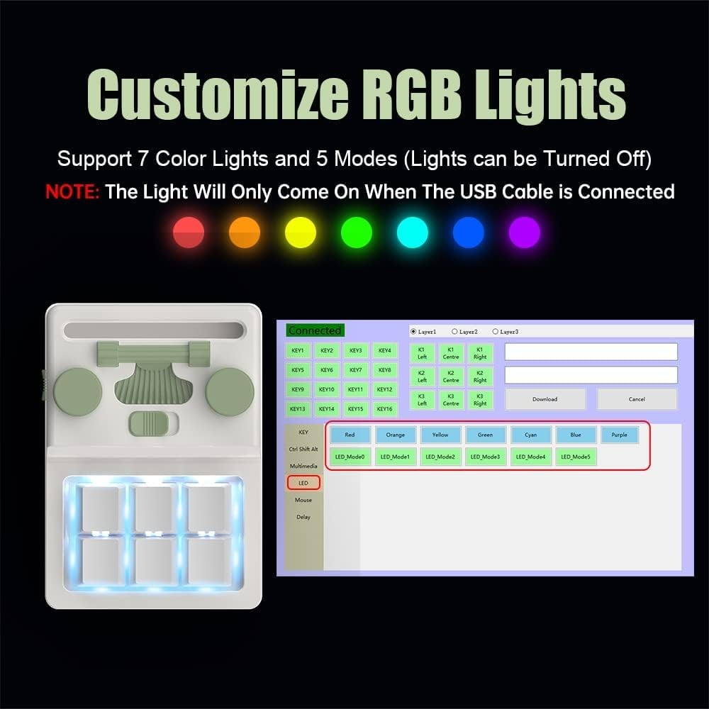 6 Key 2 Knob Macro Keyboard - Programmable Wired/Bluetooth /2.4G Receiver One...