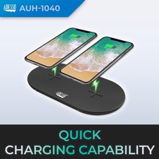 Adesso AUH-1040 Dual Wireless Qi Charger Pad - 10W Fast Charging - Black - NEW