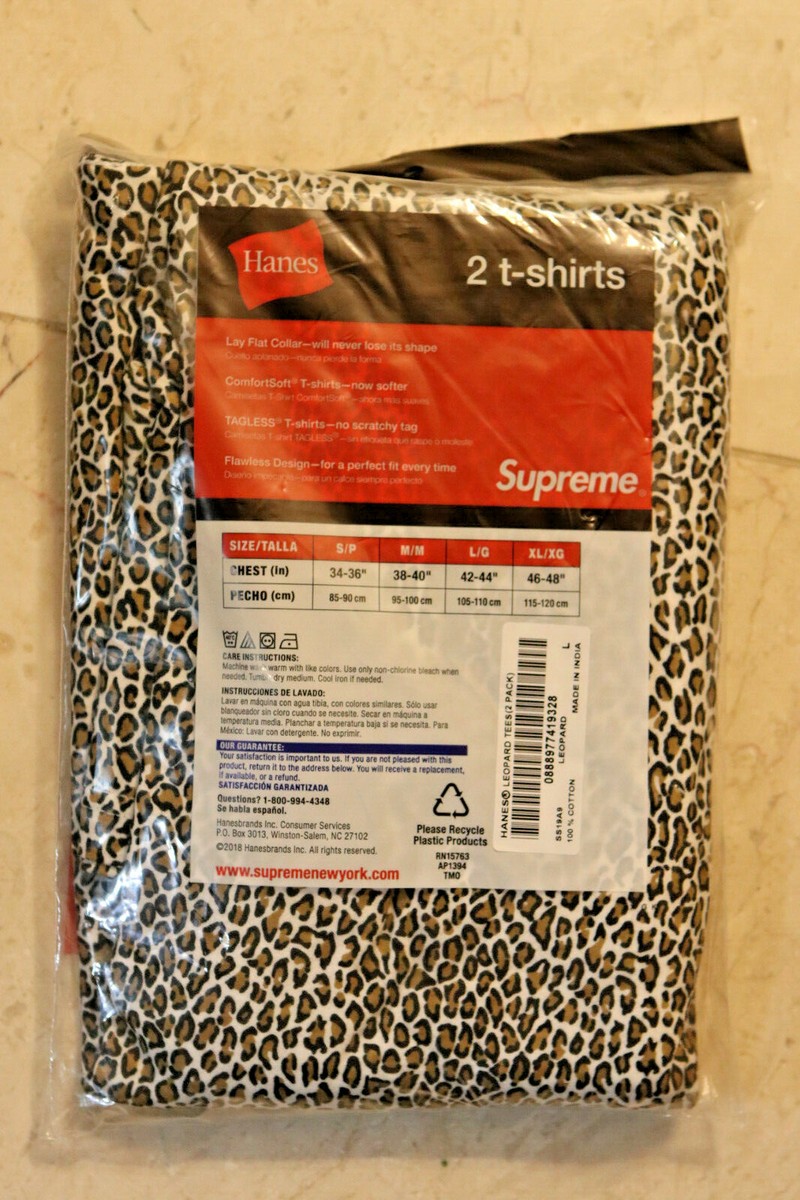 AUTHENTIC Supreme Hanes Tagless Leopard Mens 2 Tee T-Shirts Small