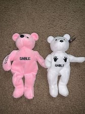 WWE WWF Attitude Bears Sable Plush Beanie Bear Lot Of 2 Pink White