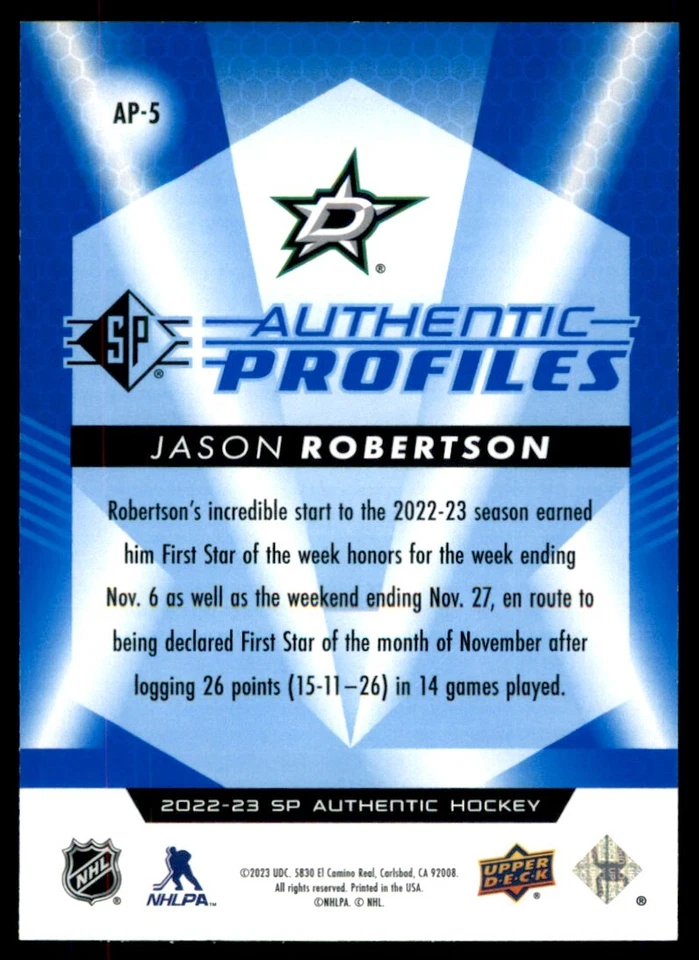 2022-23 SP Authentic Profiles Blue Jason Robertson #AP-5 - Image 2 of 2