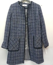 Helene Berman Gae Hb Txt Faux Tweed Edge Jacket Blue Size Uk 16 Ref Cl2#