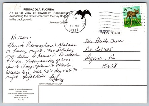 Postcard Florida Pensacola Aerial view c1994 5U - Picture 2 of 2