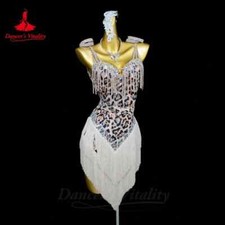 Latin Dance Dress Women Leopard Printed Tassels Clothes Performance Dresses