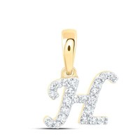 10K Gelbgold Echte Diamant Damen Blockschrift Initial H Mini AnhäNger 1/12 CT