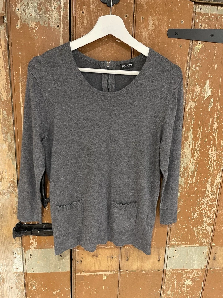 Suéter Jersey Edición Gerry Weber Gris Elastizado Manga 3/4 Cremallera Reino Unido 10 Foto 2 de 4