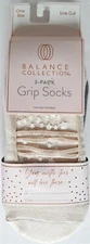 NWT Balance Collection Marika 3pr Low Cut Cotton Grip Socks OS Pink+Gray+Cream 