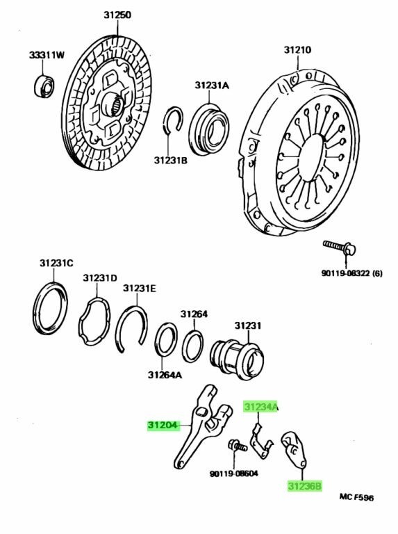 OEM Toyota 92-01 Chaser Mark II JZX90 JZX100 R154 Clutch Fork Kit