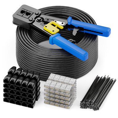 100m CAT6 Verlegekabel SET Outdoor Netzwerk LAN Installationsset inkl. Zubehör