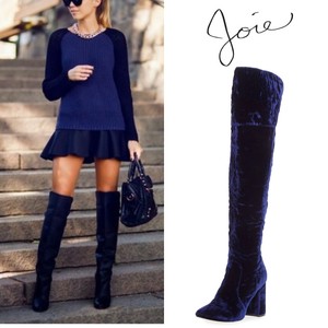 thigh high blue velvet boots