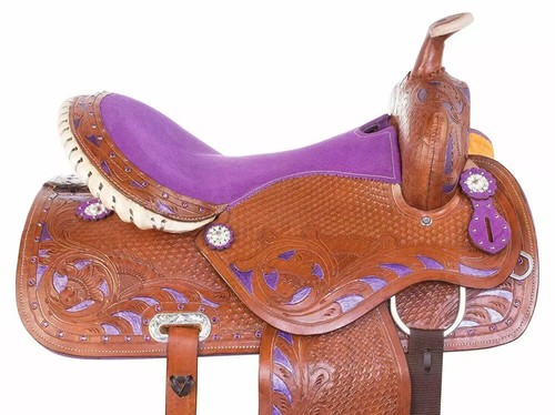Purple Barrel Racing Western Show Leather Premium Horse Tack Saddle 15". - Picture 4 of 7